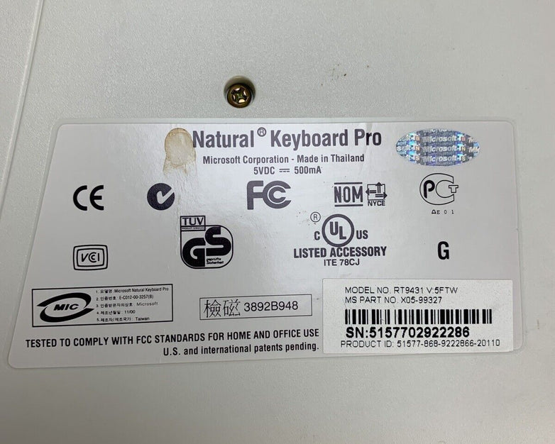 Microsoft RT9431 Natural Multimedia Keyboard Ergonomic Comfort PS/2 & USB Tested