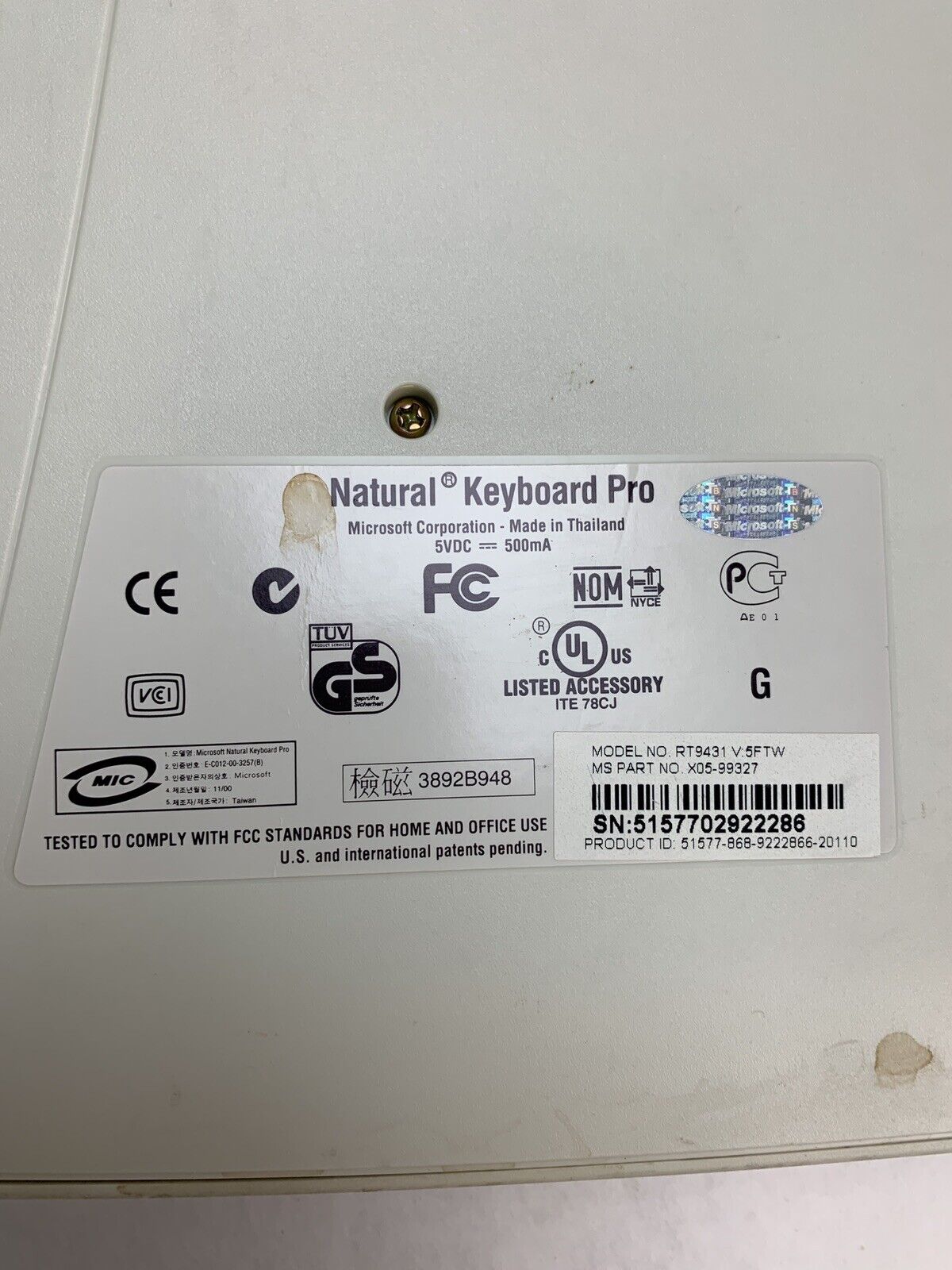 Microsoft RT9431 Natural Multimedia Keyboard Ergonomic Comfort PS/2 & USB Tested