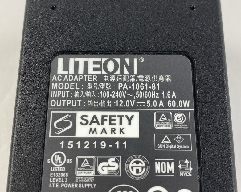 Liteon PA-1061-81 12V 5.0A 60W 4 Pin AC Adapter - Lot of 3 No Power Cord