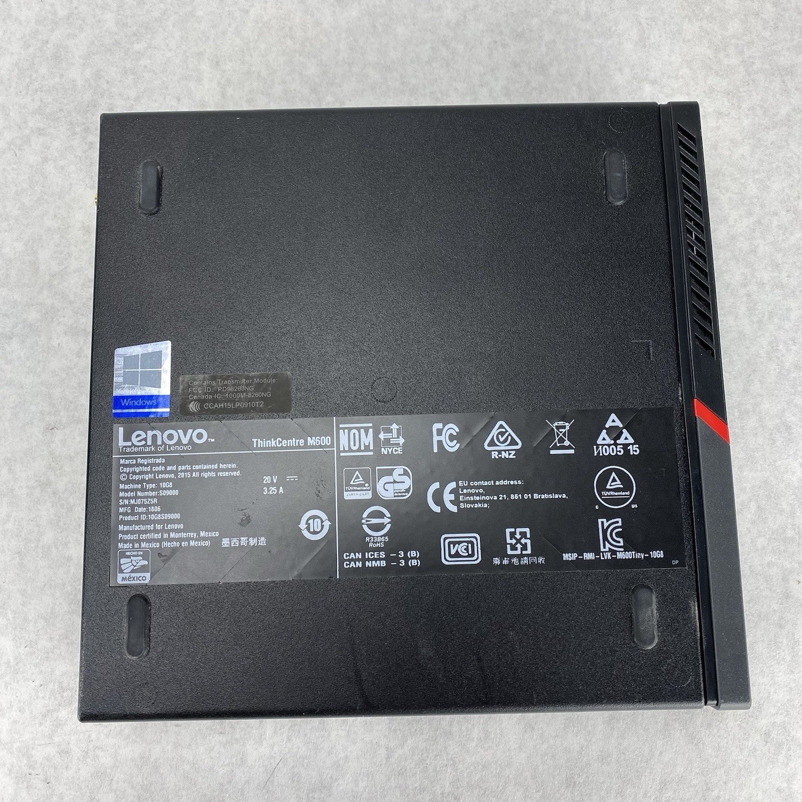 Lenovo ThinkCentre M600 Micro Pentium J3710 1.6GHz 8GB RAM No HDD OS Power Cord