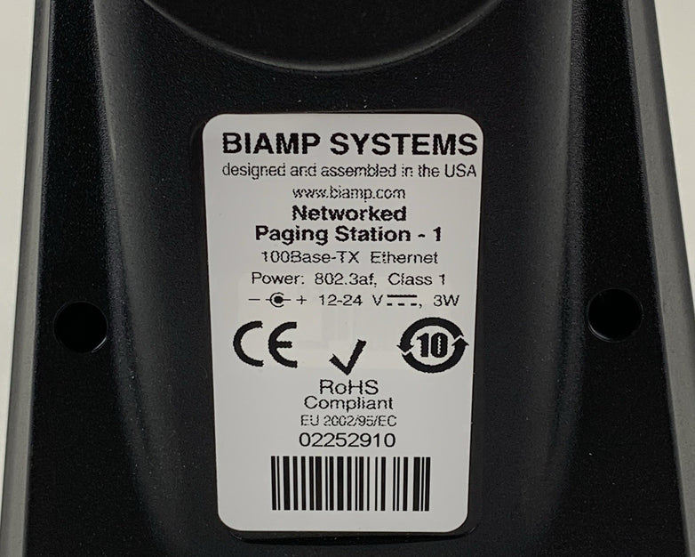 Biamp Networked Paging Station-1 PoE Paging Mic Console CG01S2X Powers