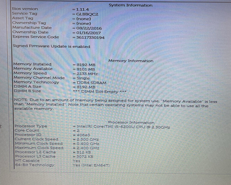 Dell Latitude E5570 15.6" i5-6200U 2.30 GHz 8 GB RAM No SSD/OS/AC