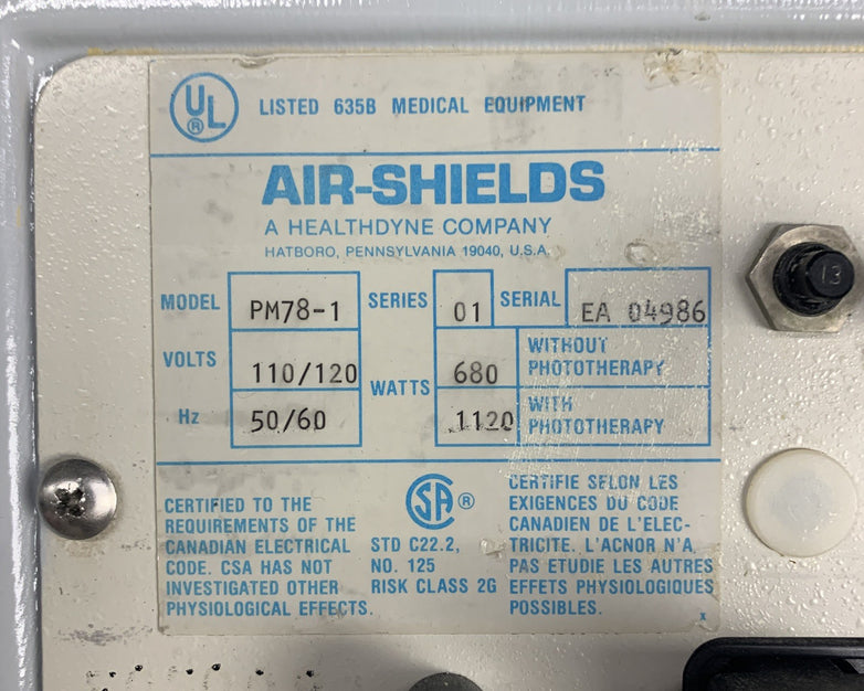Air-Shields PM78-1 Infant Intensive Care System Powers and Heats