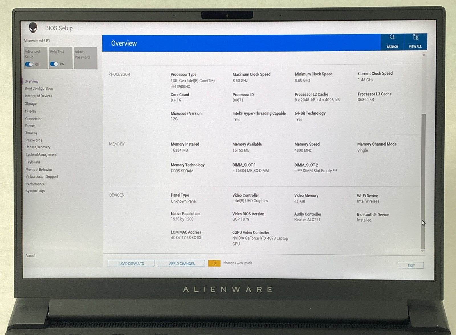 Alienware M16 R1 Core i9-13900HX 1.48 GHz 16 GB RAM RTX 4070 16" No HDD No OS