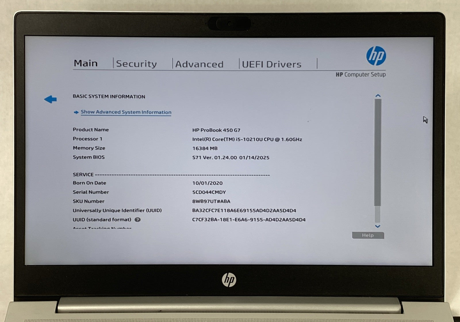 HP ProBook 450 G7 Intel Core i5-10210U 1.60 GHz 16GB RAM 15.6" No SSD No OS