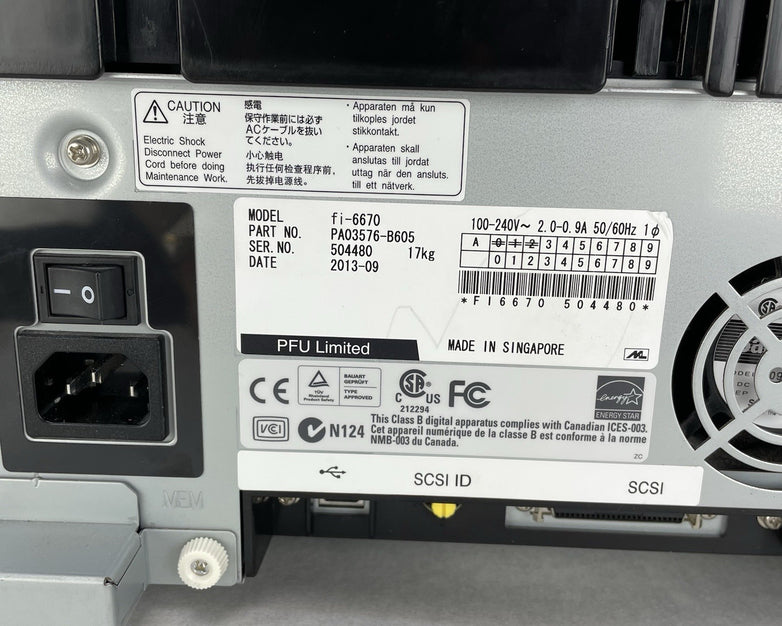 Fujitsu Fi-6670 Color Duplex USB Scanner 519750 Page Count No Trays Tested