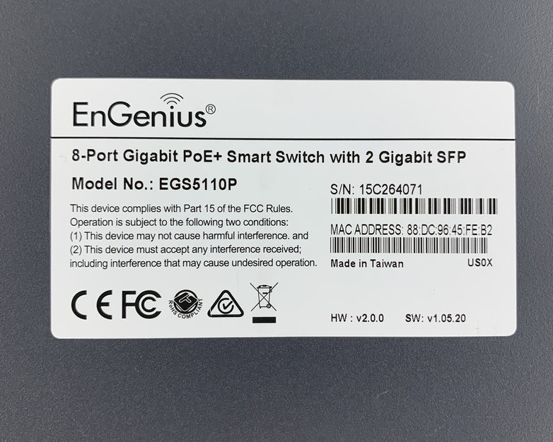 EnGenius EGS5110P 8 port Gigabit PoE Smart Switch Tested Reset