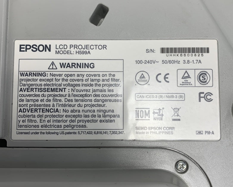Epson H599A BrightLink 595Wi LCD Lamp Projector 1351 Lamp Hours No Remote