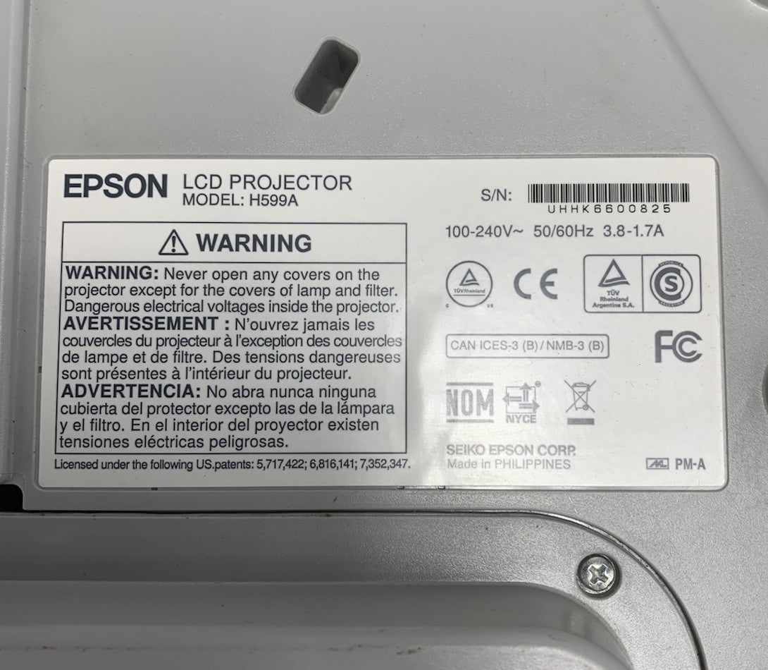 Epson H599A BrightLink 595Wi LCD Lamp Projector 1351 Lamp Hours No Remote7