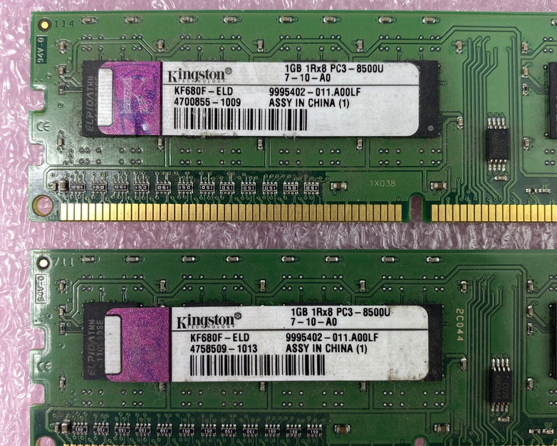 Lot( 2 ) 1GB Kingston KF680F-ELD DDR3 PC3-8500U 1066MHz 240Pin DIMM Desktop RAM