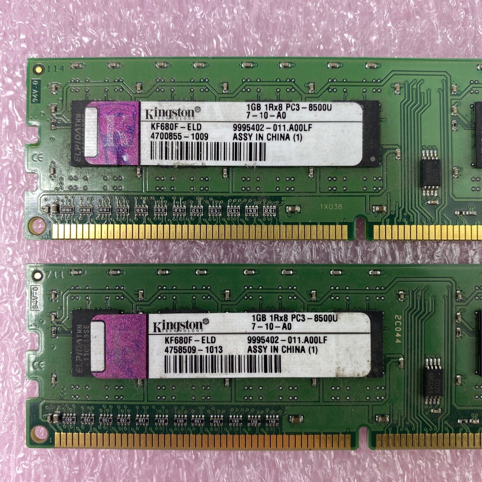 Lot( 2 ) 1GB Kingston KF680F-ELD DDR3 PC3-8500U 1066MHz 240Pin DIMM Desktop RAM