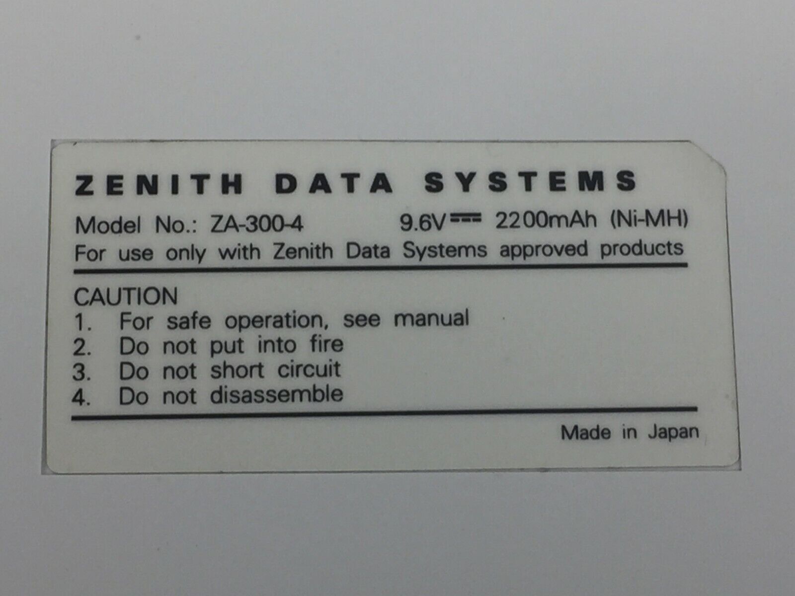Vintage Zenith Data Systems ZA-300-4   FSCM 6X803  Battery Pack  NIB