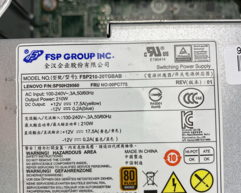 Lenovo ThinkCentre M920s SFF Intel Core i7-8700 3.20GHz 8GB RAM No HDD No OS