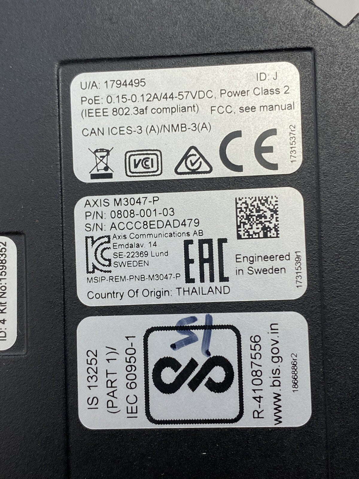 Axis M3047-P Indoor Network Security Camera System Untested For Parts or Repair