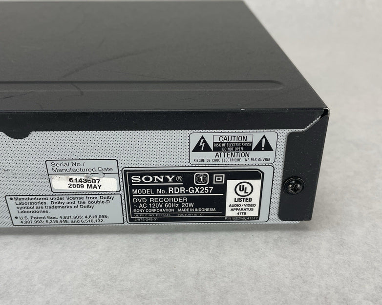 Sony RDR-GX257 DVD Recorder HDMI Tested Working No Remote No Power Cord