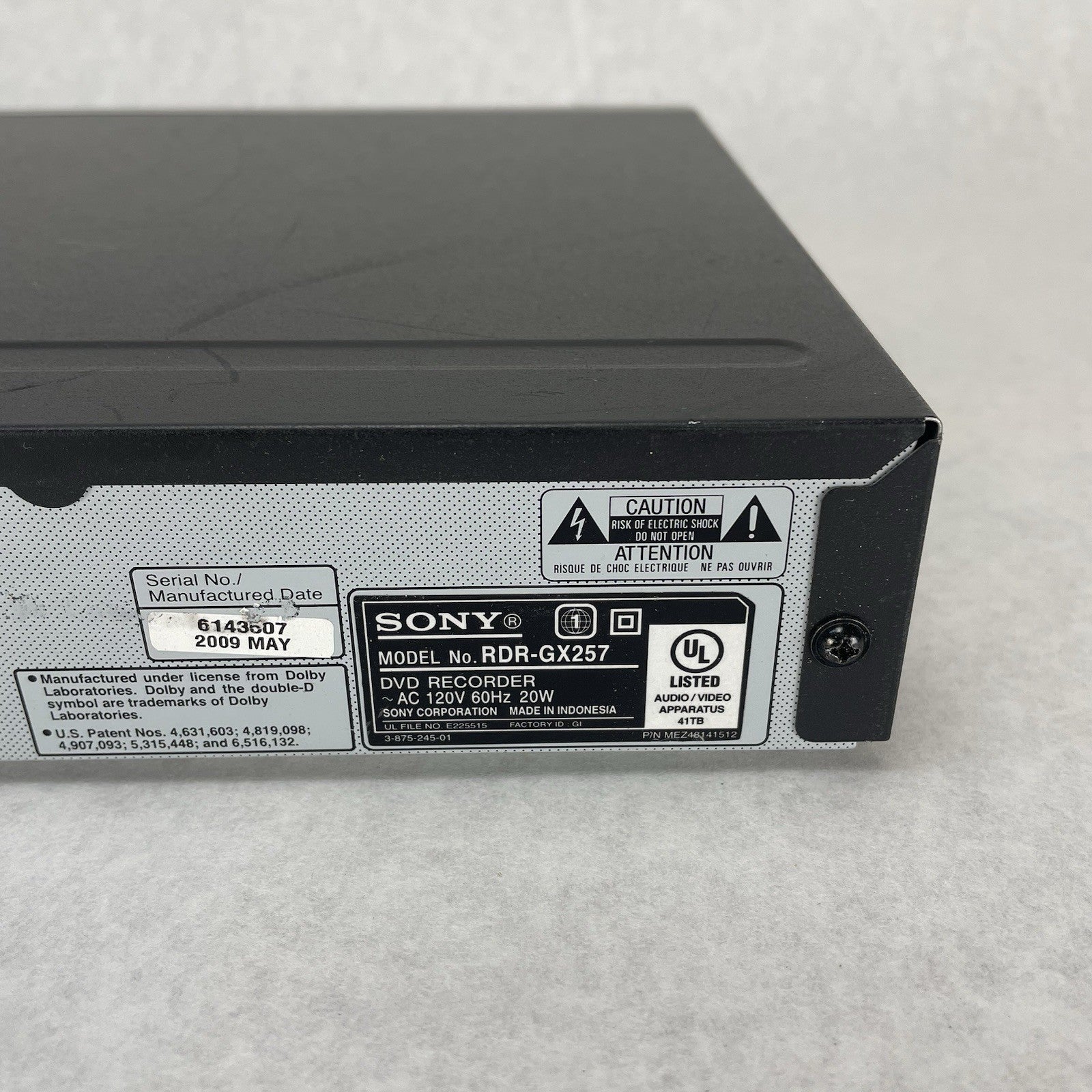 Sony RDR-GX257 DVD Recorder HDMI Tested Working No Remote No Power Cord