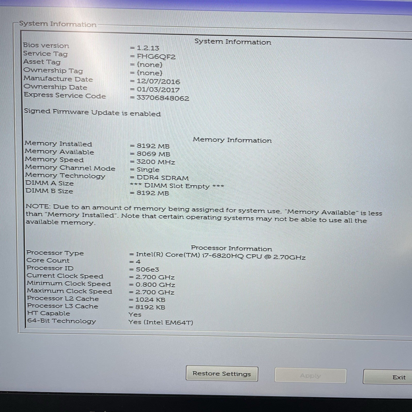 Dell Precision 5510 15.6" i7-6820HQ 2.70 GHz 8 GB RAM No SSD/OS/AC/Battery2