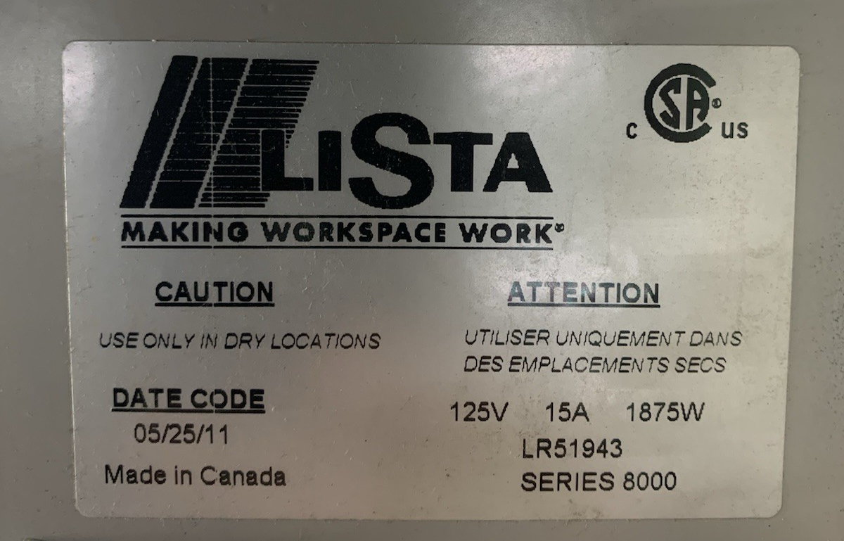 Lista LR51943 Series 8000 Workbench Power Strip 125V 15A 1875W - Outlets Tested6
