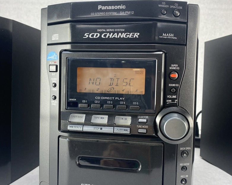 Panasonic SA-PM12 Mini Stereo 5 CD Cassette Tape SB-PM11 Speakers NO REMOTE