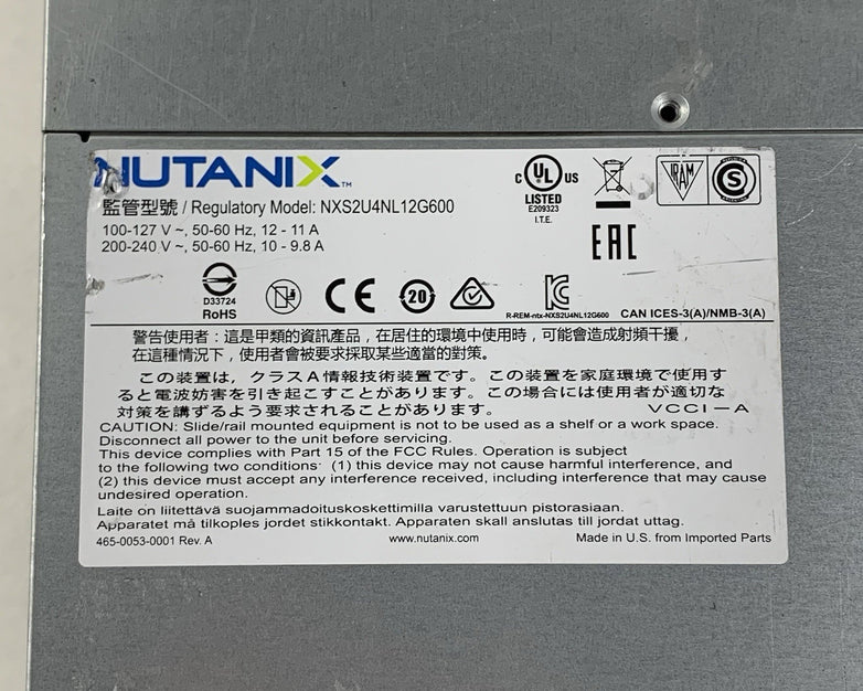Nutanix NXS2U4NL12G600 12x 3.5" HDD Bay 4x Node Barebones Server 2x PSU