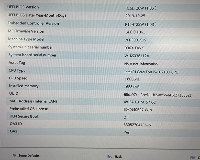 Lenovo ThinkPad L13 13.3" i5-10210U 1.60 GHz 16 GB RAM No SSD/OS/AC