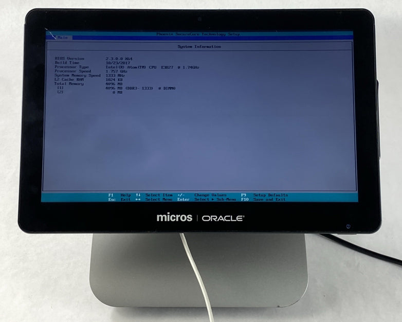 Oracle Micros Workstation 6 Atom E3827 1.74GHz 4GB RAM POS w/ Stand - No HDD/AC