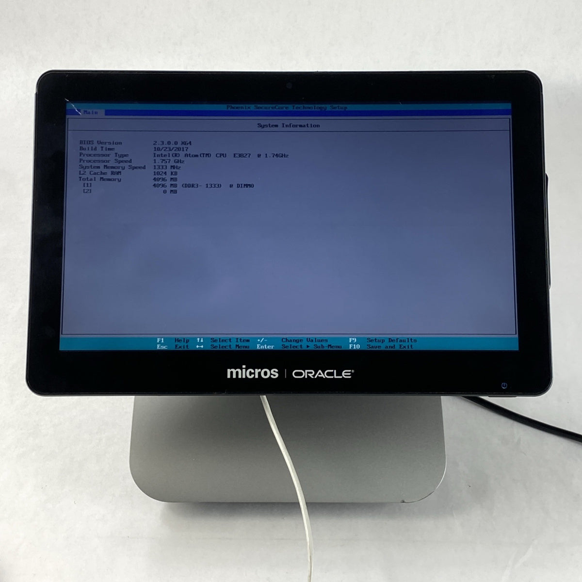 Oracle Micros Workstation 6 Atom E3827 1.74GHz 4GB RAM POS w/ Stand - No HDD/AC0