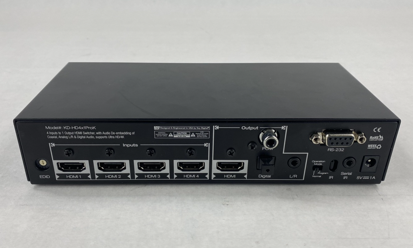Key Digital KD-HD4x1ProK HDMI Switcher Power Tested No AC Adapter