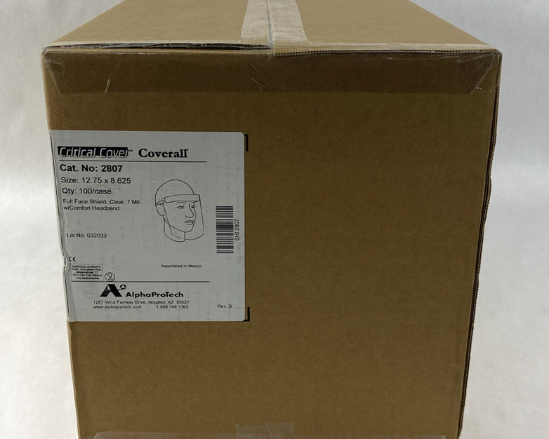 Alpha Protech Critical Cover Coverall 2807 Full Face Shields Clear - Case of 100