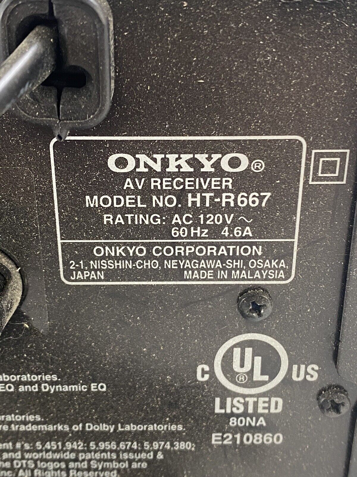 Onkyo Receiver HT-R667 For Parts or Repair