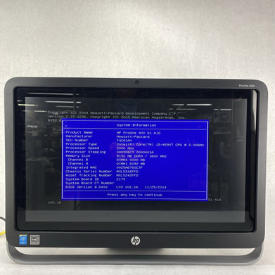HP ProOne 400 G1 AIO 21.5" Touch Core i5-4590T 2.0GHz 1x8GB RAM No AC No HDD OS
