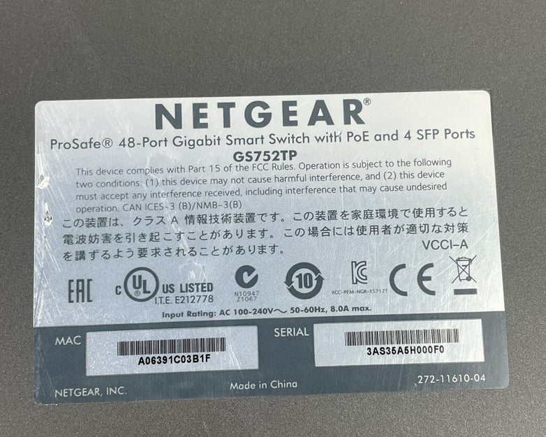 NetgearProsafe GS752TP 48-Port Gigabit PoE+ Smart Managed Switch - Tested