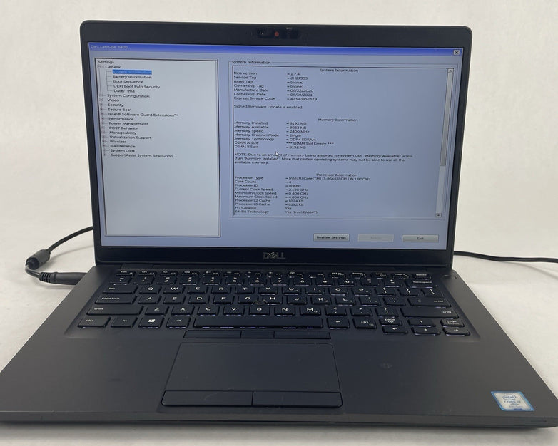 Dell Latitude 5400 14" Core i7-8665U 1.90 GHz 8 GB RAM No HDD No OS