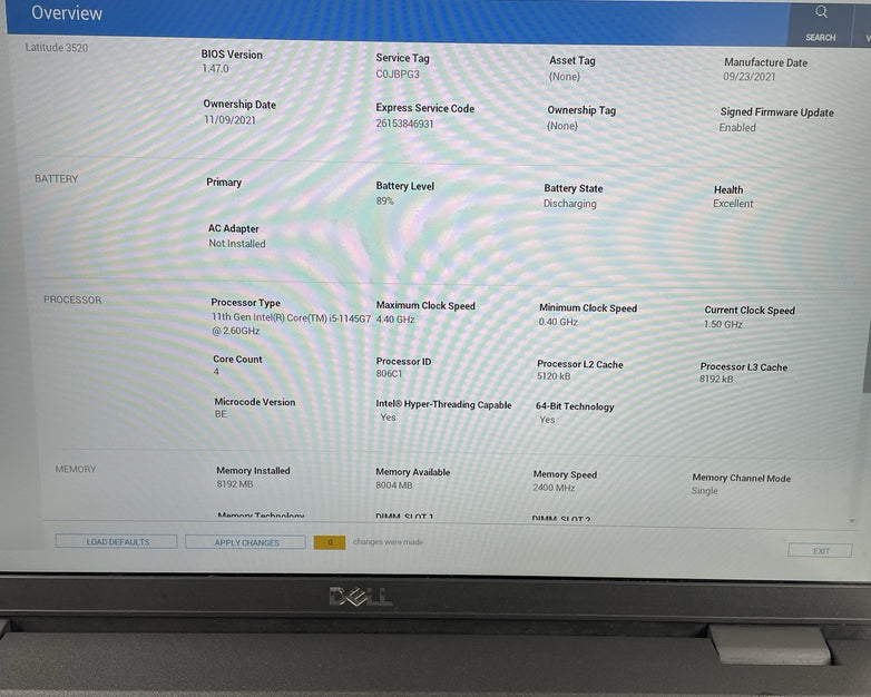 Dell Latitude 3520 15.6" i5-1145G7 2.60 GHz 8 GB RAM No SSD/OS/AC