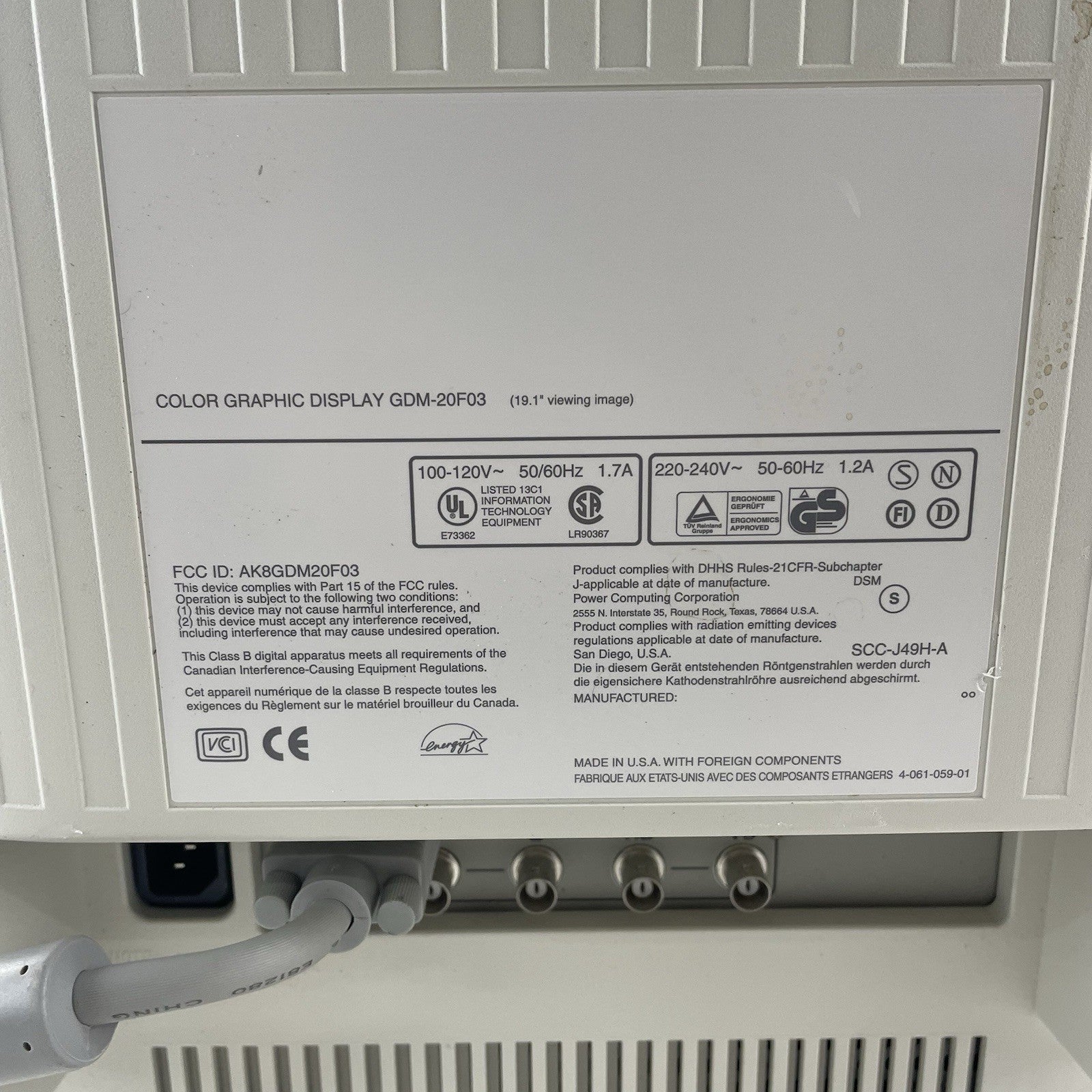 Power Computing GDM-20f03 1997  19" CRT Computer Monitor 1280x10248