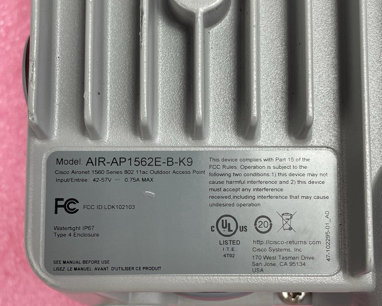Cisco AIR-AP1562E-B-K9 Aironet 1560 Outdoor WiFi Access Point Tested Reset
