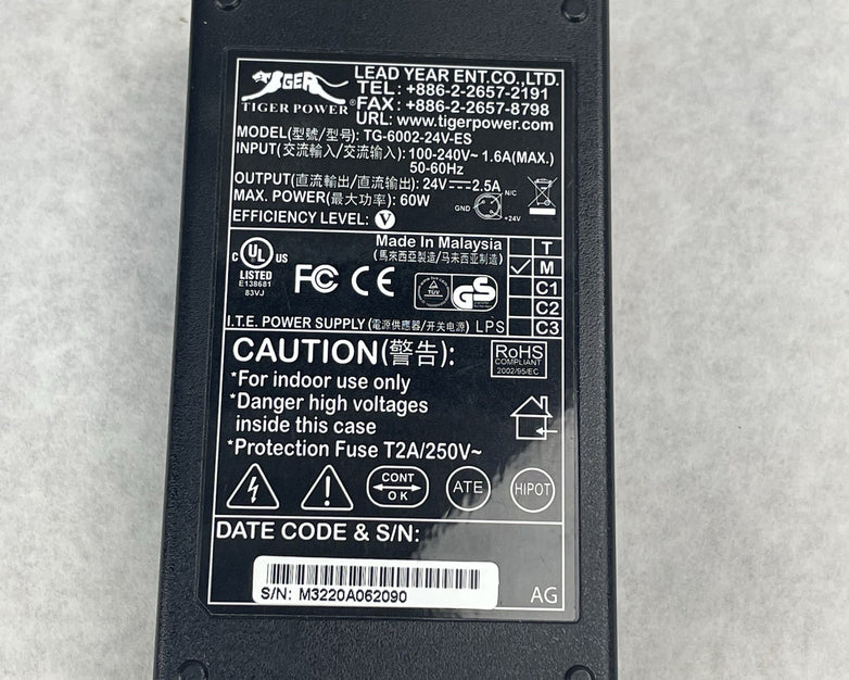 Tiger Power  TG-6002-24V-ES Ac Adapter for TPS A760 Thermal Printer 24V=2.5A