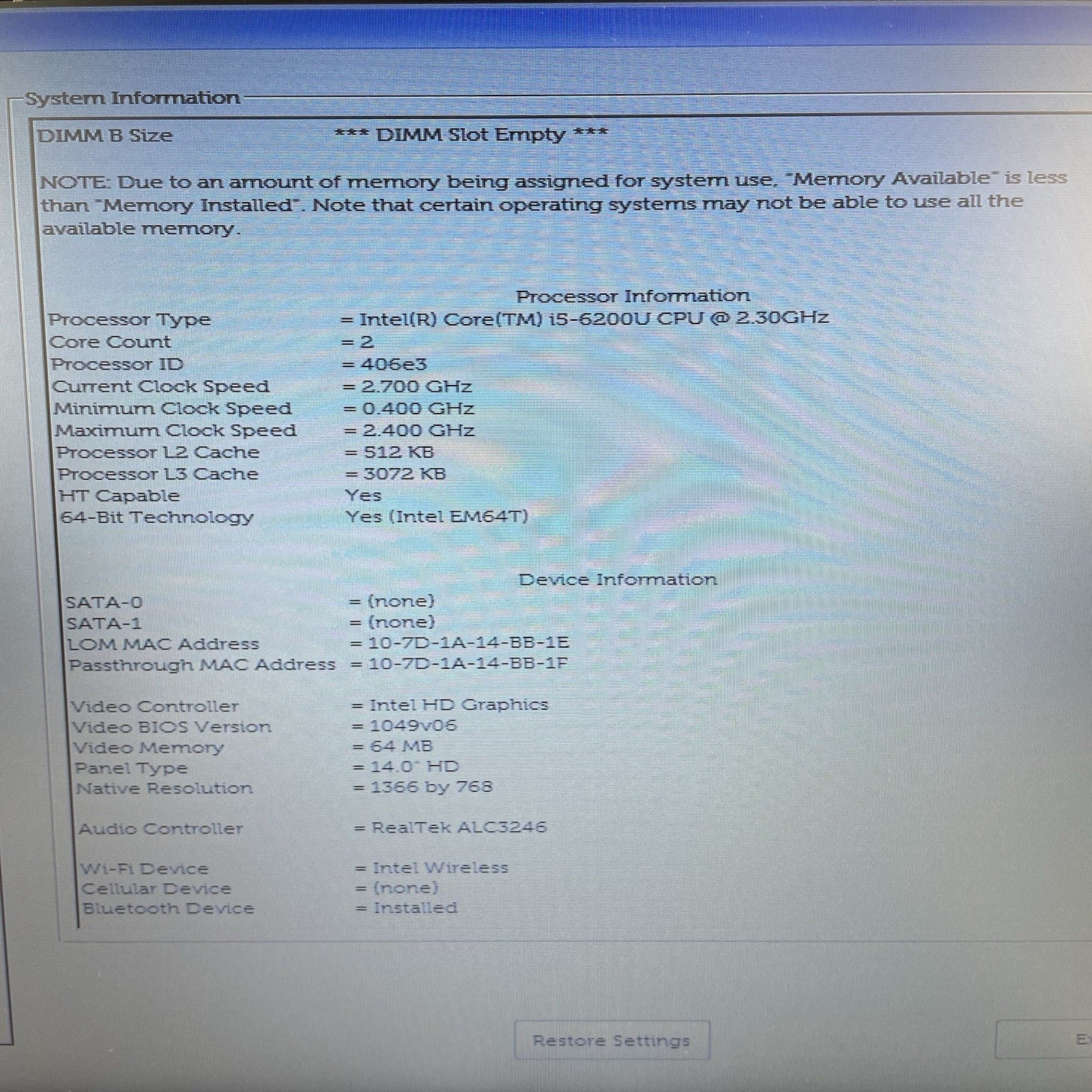 Dell Latitude 3480 14" i5-6200U 2.30 GHz 8 GB RAM No SSD/OS/AC3