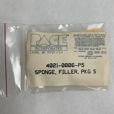 Pace 4021-0006-P5 Replacement Sponge Pack of 5 New