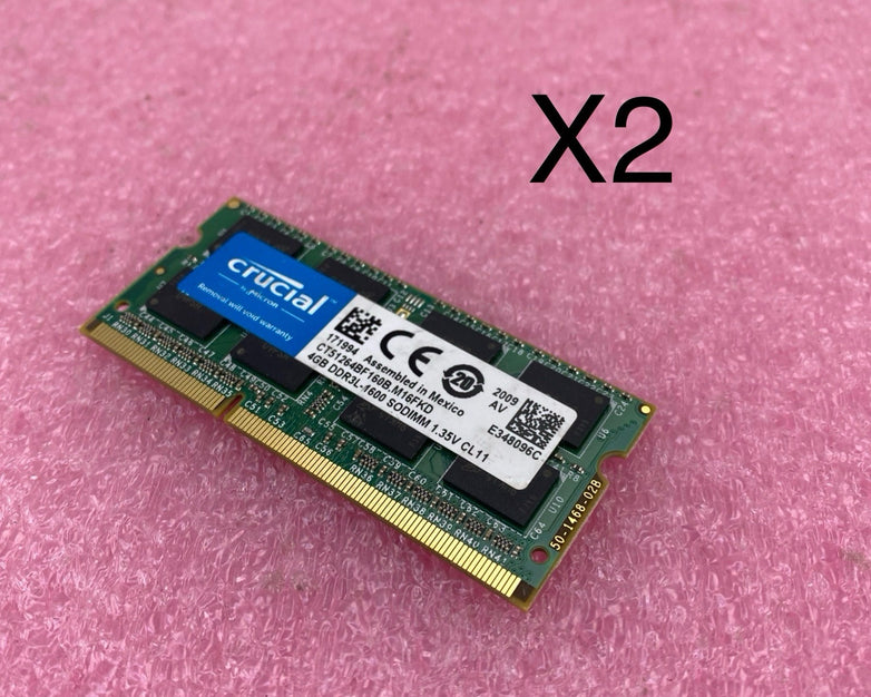 Crucial 4GB DDR3L-1600 Laptop Memory Ram CT51264BF160B.M16FKD - Lot of 2