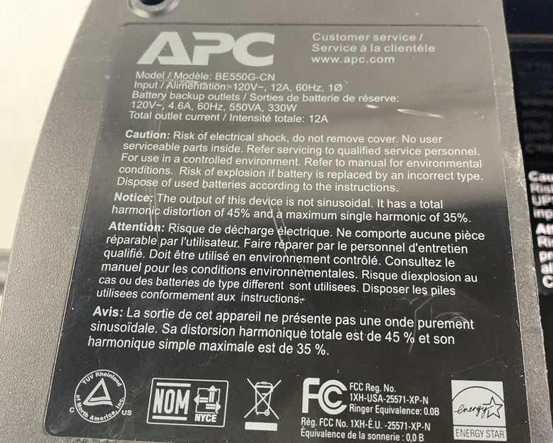 APC BE550G-CN 550VA 330W 8 Outlet Battery Backups UPS - Tested No Batteries