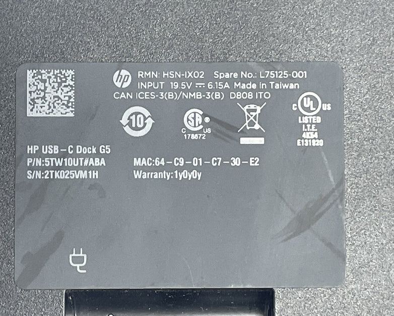 HP HSN-IX02 USB-C Dock G5