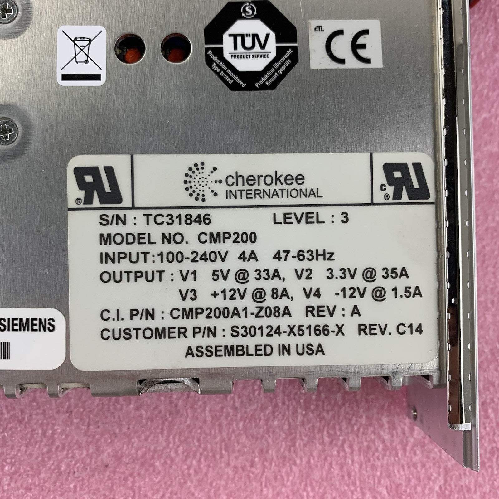 Cherokee CMP200 Siemens Hipath S30124-X5166-X 240V Power Supply Module3