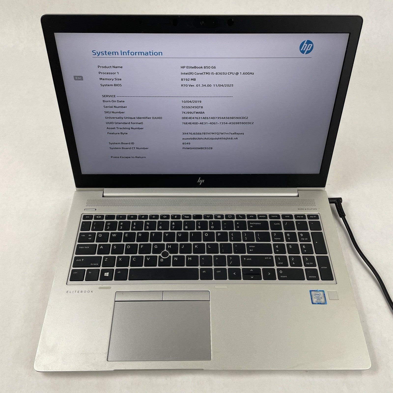 HP EliteBook 850 G6 15.6" i5-8365U 1.60 GHz 8 GB RAM No SSD/OS/AC - Bad USB2
