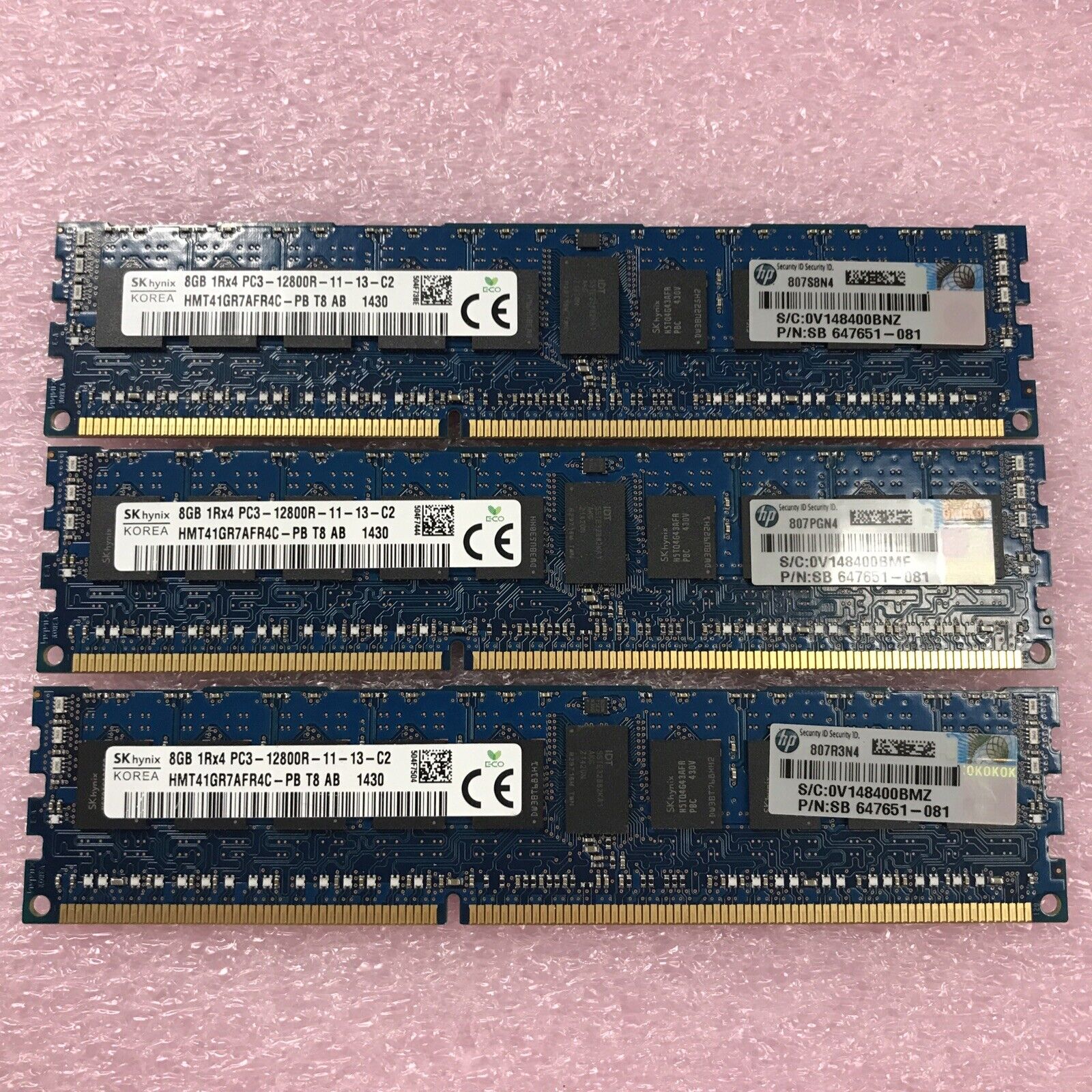 SK Hynix 24GB 1Rx4 PC3-12800R-11-13-C2 RAM HMT41GR7AAFR4C Lot of 3