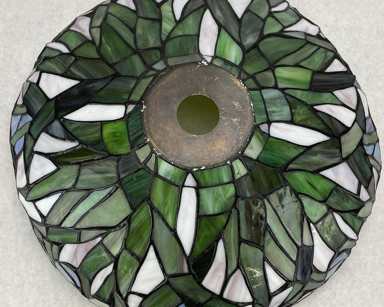 Vintage Tiffany-Style Stained Glass Lampshade Blue Green White 14.5 In