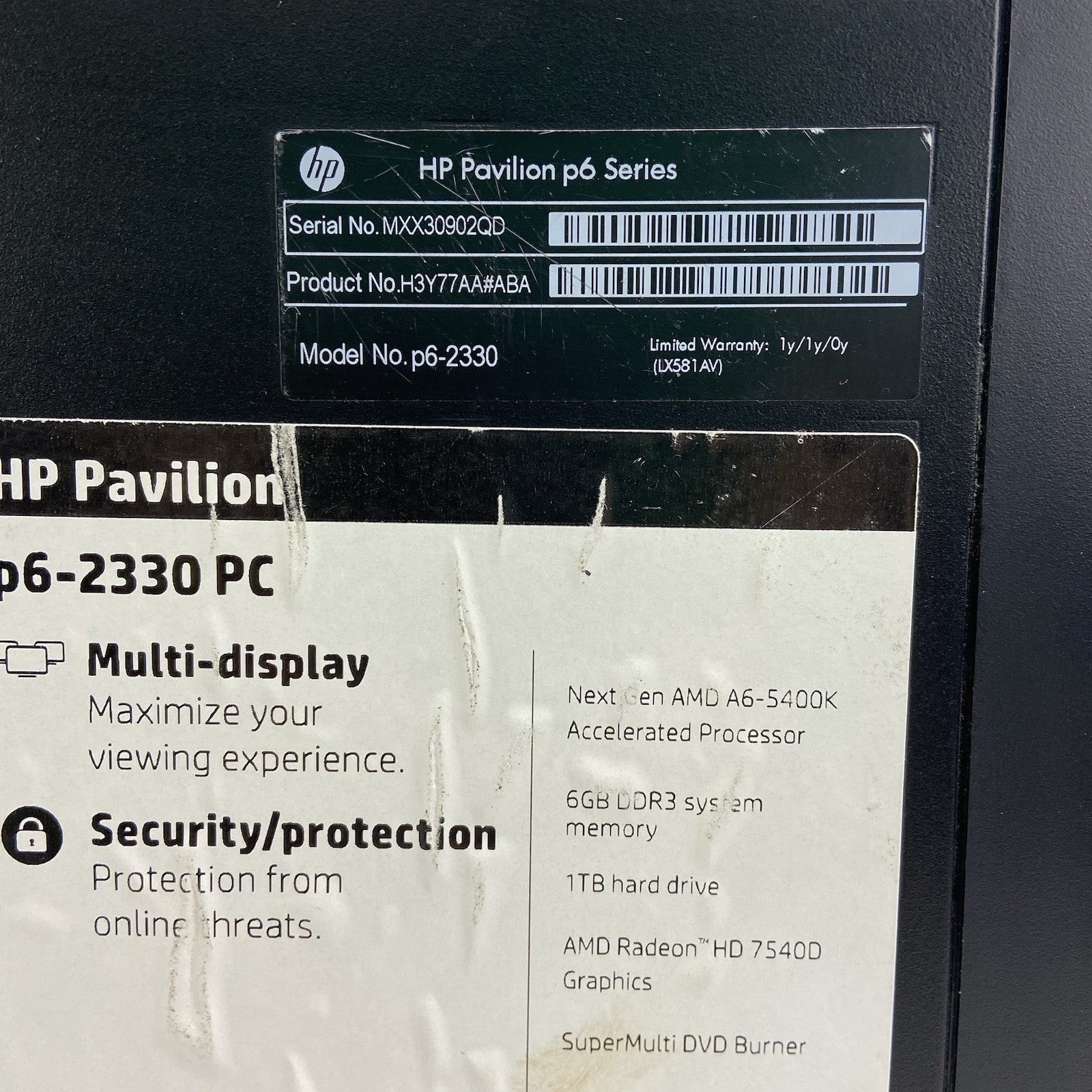 HP Pavilion P6-2330 MT AMD A6-5400K 3.6GHz 4GB RAM No HDD No OS4
