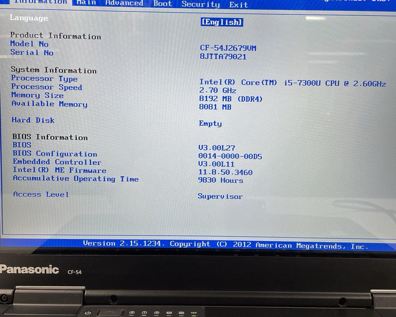 Panasonic ToughBook CF-54 14" i5-7300U 2.60 GHz 8 GB RAM No SSD/OS/AC/Batt