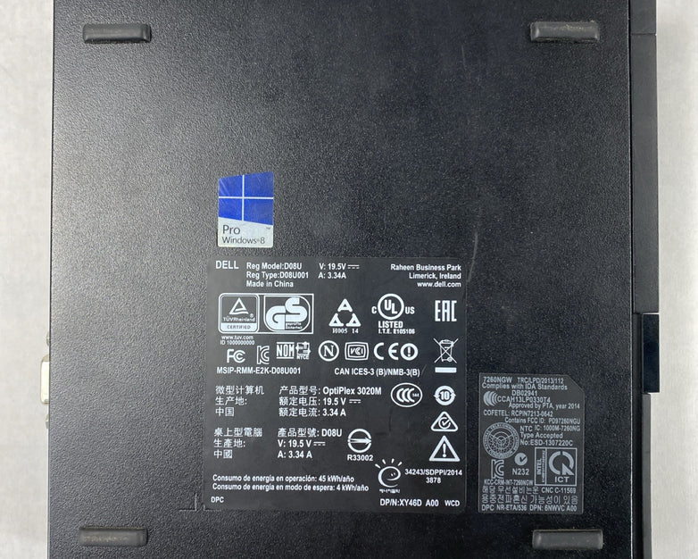 Dell OptiPlex 3020M Micro Intel Core i3-4160T 3.1GHz 8GB RAM No HDD OS AC