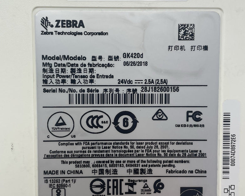 Zebra GK420d GK42-202210-000 Thermal Label Printer Tested 159pgc No Power Supply